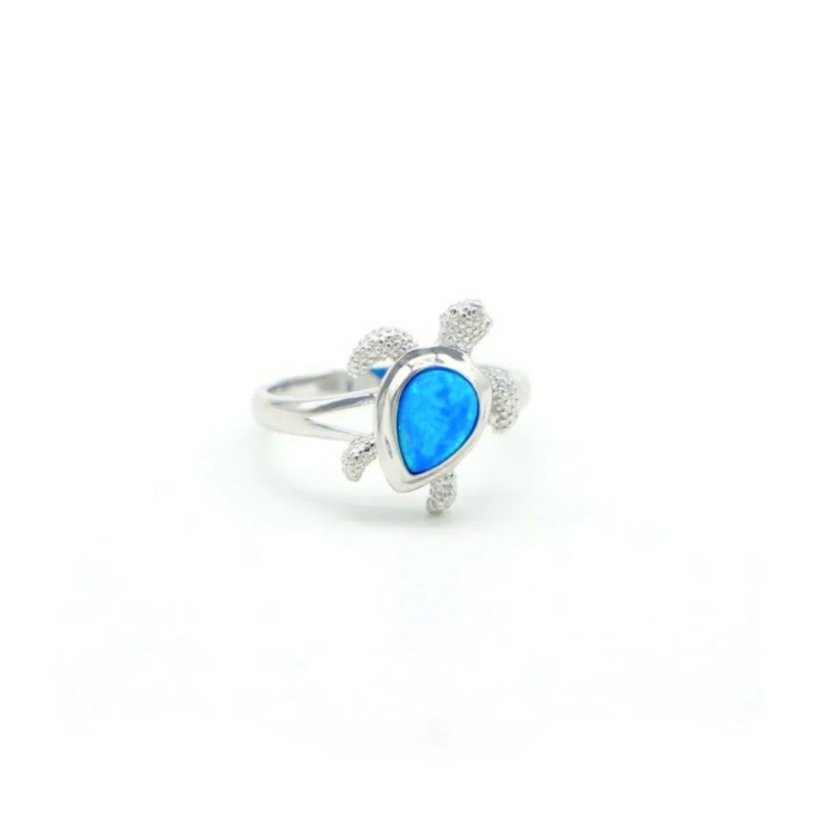 Modern Christian New Trendy Hawaiian Ocean Turtle Lab Created Opal Inlay Silver Plated Ring Sparkling Gem Jewelry Brass Material