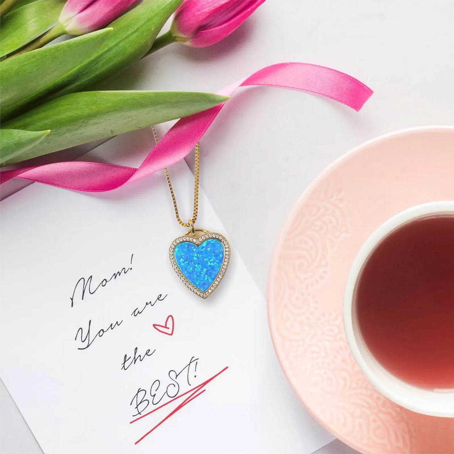Classic Opal Love Heart Pendant Necklace Copper  Daily Fashion Jewelry for Her Aobao