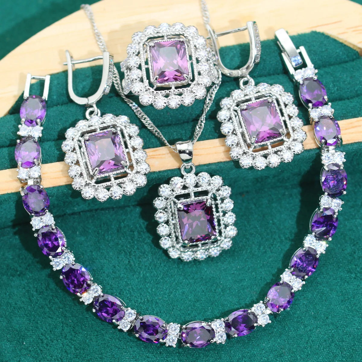 XOTICA Classic 925 Silver Jewelry Set for Women Blue Zircon Bracelet Earrings Necklace for Wedding Engagement Party or Halloween