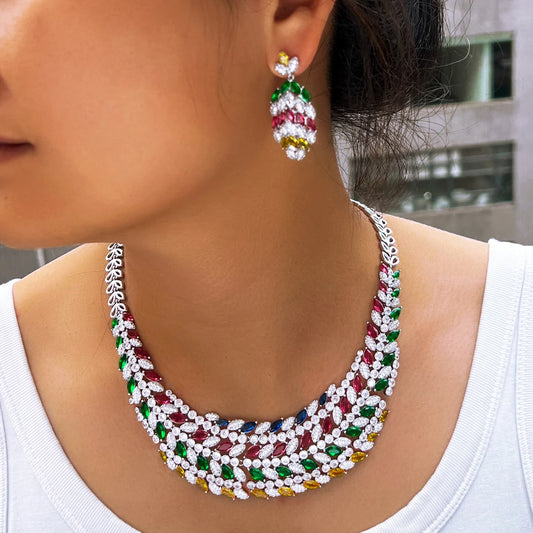 Mixcolor Cubic Zircon Leave Shape Dubai Bridal Luxury Big Bold Jewelry Set for Women Wedding African Statement Jewellery