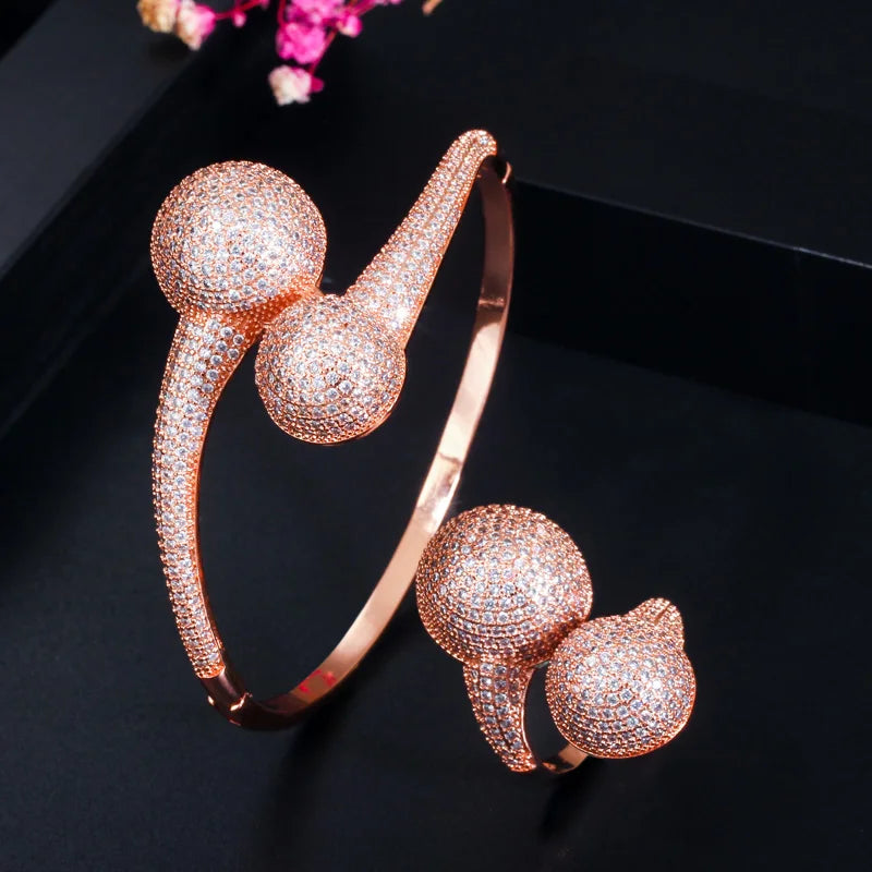 S&S Micro Pavé CZ Bangle & Ring Set – Open Size – Rose Gold, Gold & Silver – Collection