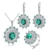 ArtistA A5520 Abiding Unique Halo Design 925 Silver Light Luxury Big Green Nano Emerald Sunflower Cocktail Ring Pendant Earrings Set