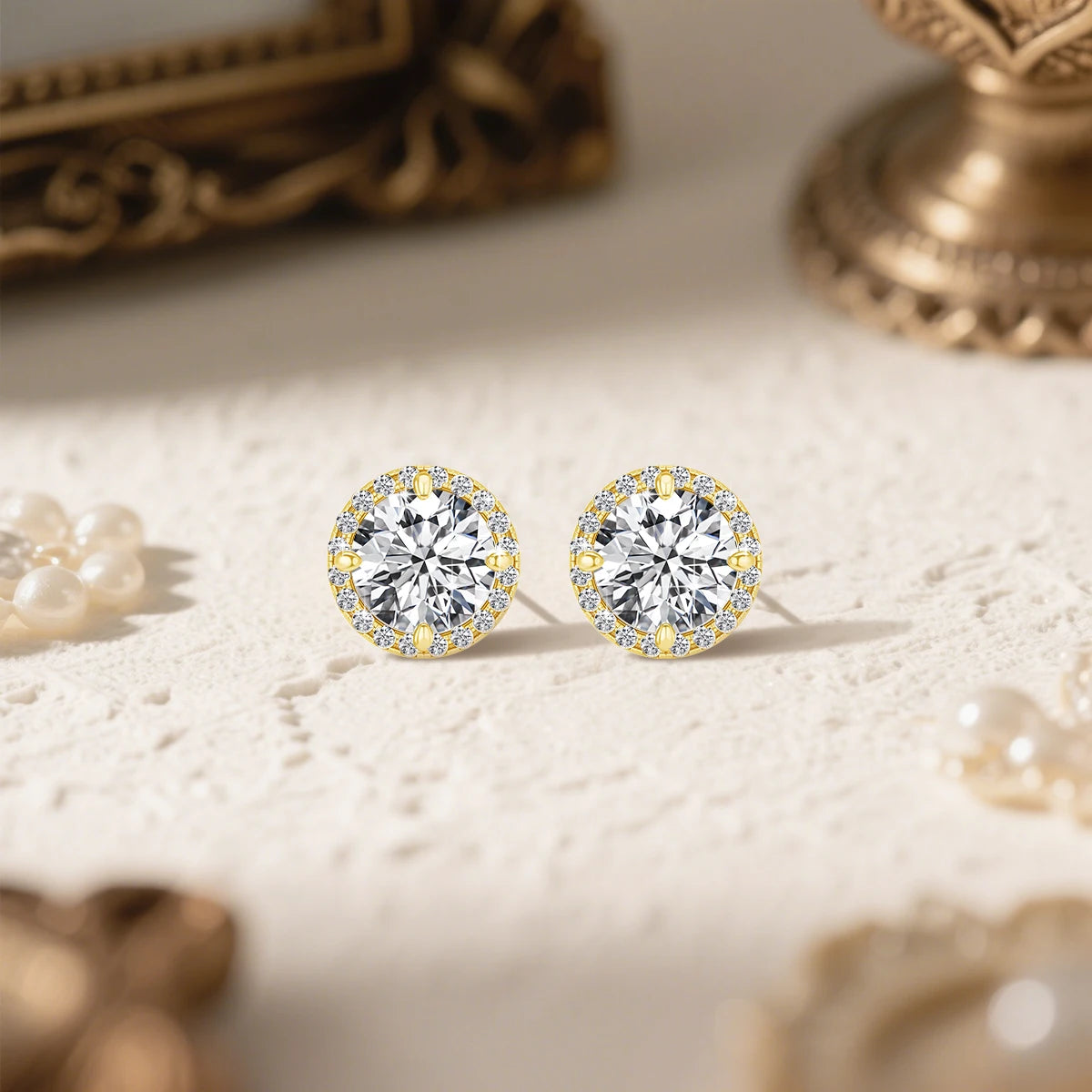 Gioiellieri Fine Jewelry Woman Engagement Friendship Gift 0.5ct 1ct Moissanite Hollow 14K Gold Classic Halo Stud Earrings