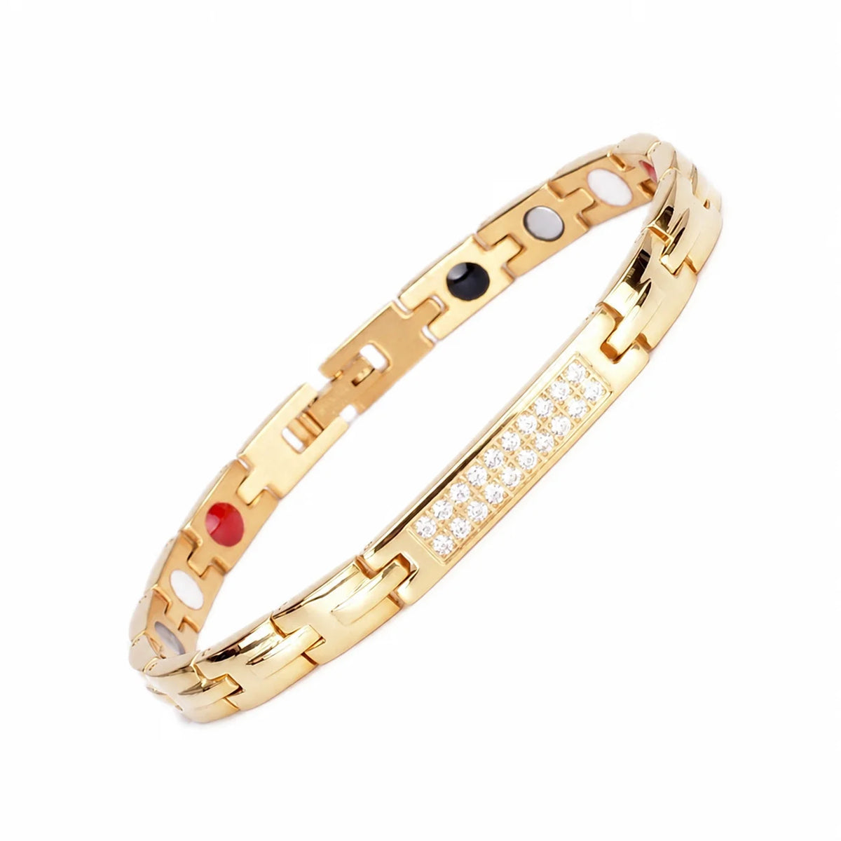 REBEL 4-in-1 Blue Stainless Steel Magnetic Therapy Chain Link Bracelet with Crystal Bar Adjustable Fashion Jewelry