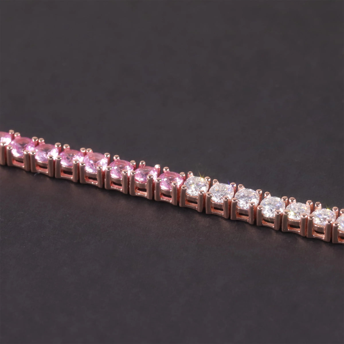 Gemfiori Gradient Pink Tennis Bracelet 925 Silver Pink Lab Grown Sapphire & White Moissanite Silver Rose Gold Plated Tennis Bracelet