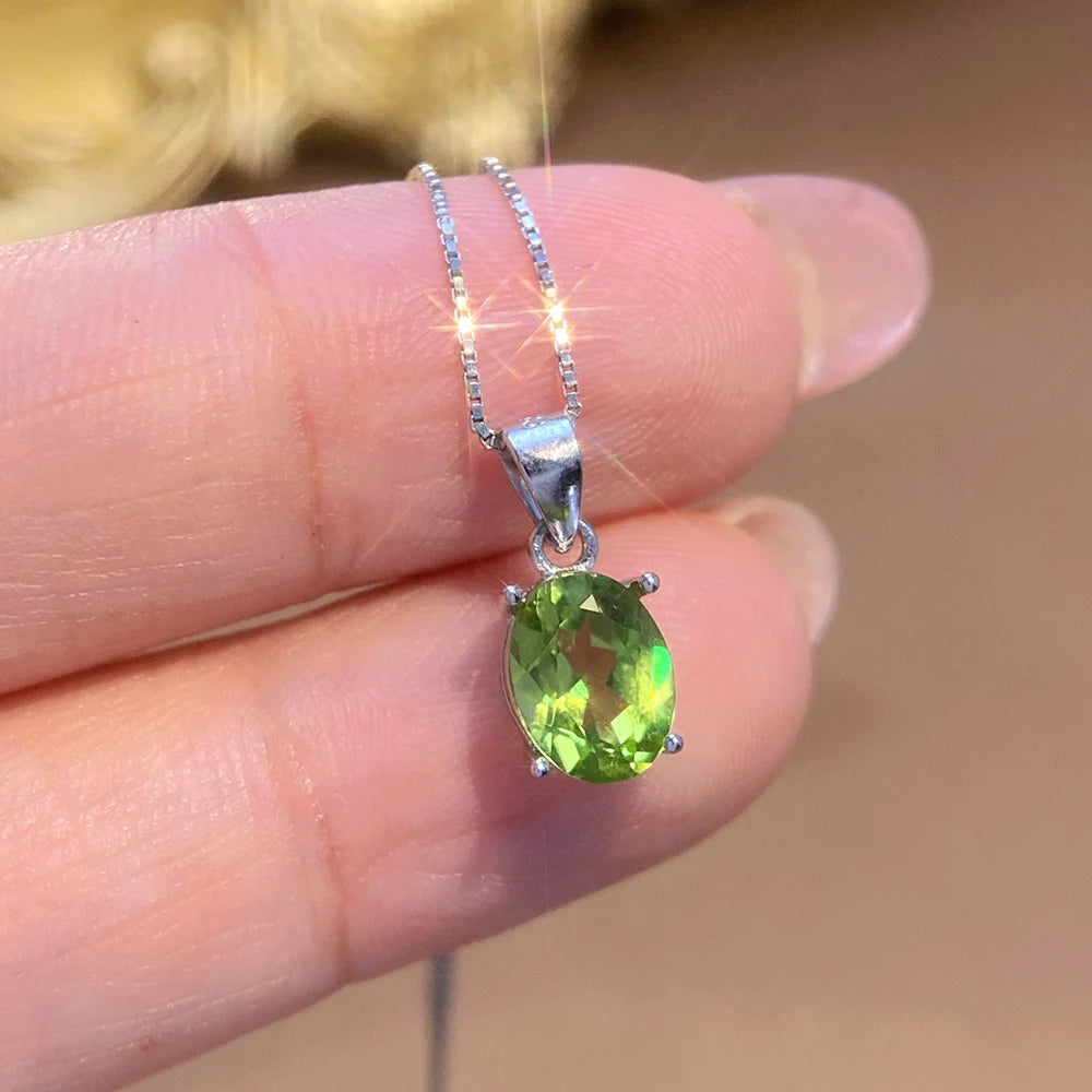 REDheart S925 Sterling Silver Natural Peridot Jewelry Set Dainty Green Gemstone Ring & Pendant Necklace for Ladies Birthday Gift