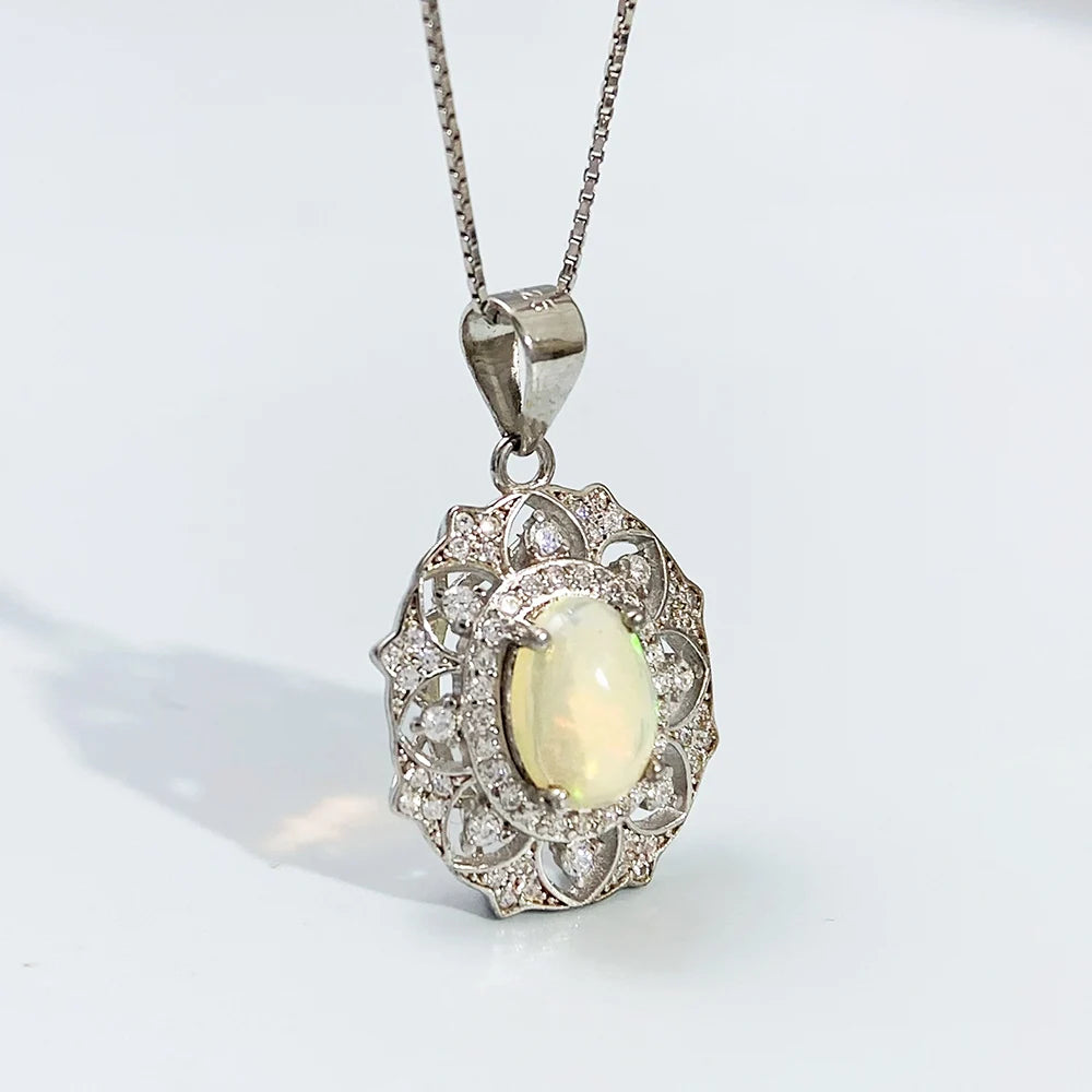 Gioiellieri Natural Opal Pendant S925 Sterling Silver Necklace for Women Fine Jewelry October Birthstone Anniversary Birthday Gift New