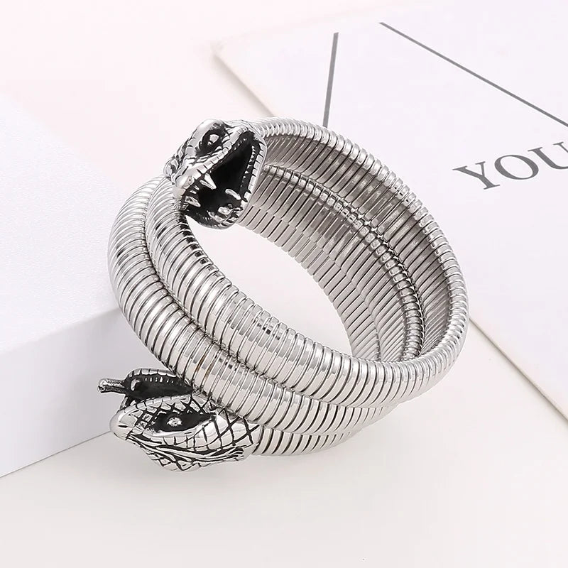 REBEL Vintage Elastic Stainless Steel Cuff Snake Bangle Bracelet for Men and Women