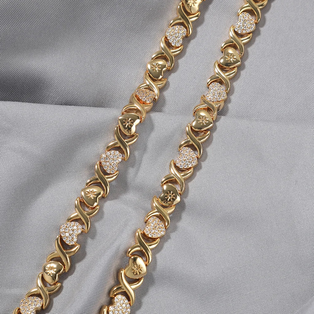 Fashion Gold Plated XOXO Hip Hop Necklace for Men and Women Micro Paved Zircon Heart Charm Choker Necklace