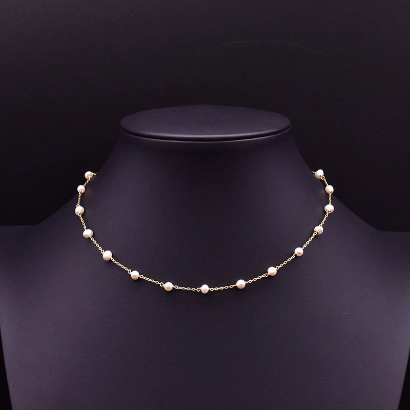 Natural Freshwater Pearl Choker Necklace Gold Plated Tassel Necklace for Women Bridal Wedding Luxury Fashion Fine Jewelry