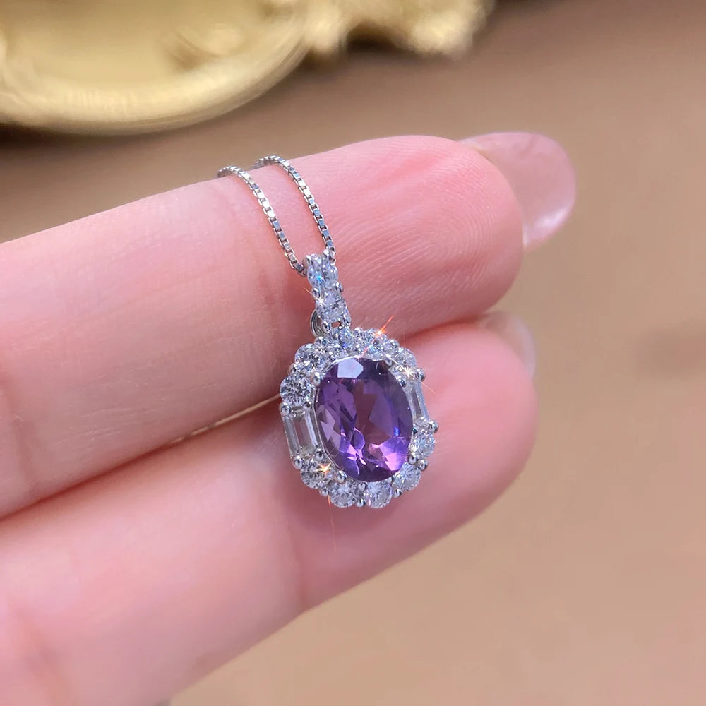 ArtistA Natural Amethyst Ring Pendant Jewelry Set Rhodium S925 Silver Luxury Gemstone Fine Jewelry Women Wedding Anniversary Gift
