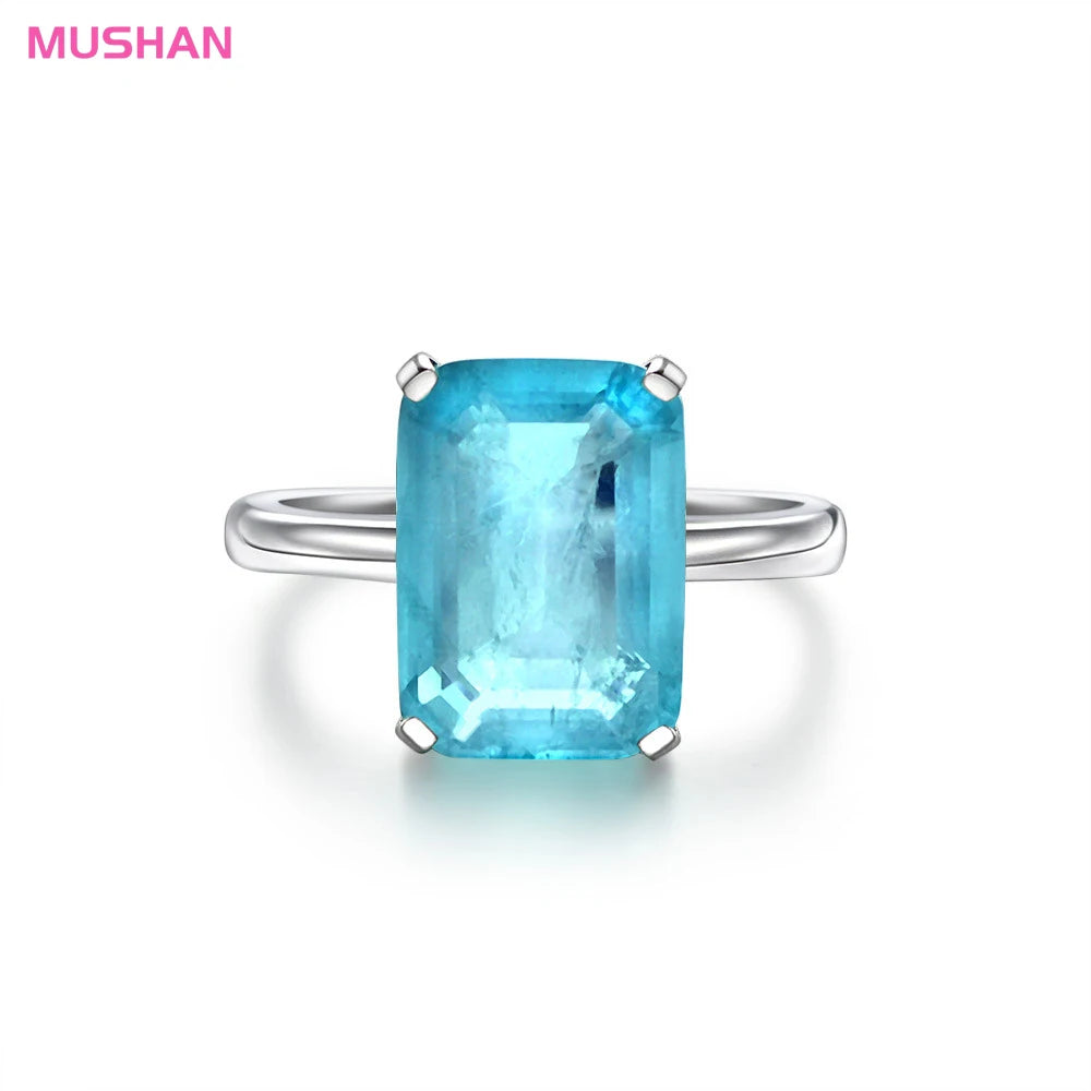 MUSHAN Jewelry Factory 925 Sterling Silver Fine Rings Synthetic Paraiba 7ct 10*14mm Blue Gemstones Ring for Women Anniversary