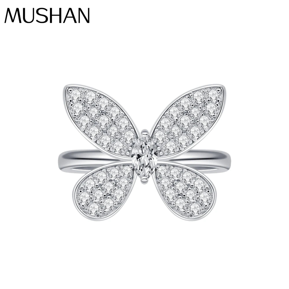MuShan Jewelry Factory 3*6 Butterfly Series S925 Sterling Silver Ring Luxuriously Set With Diamond Rings