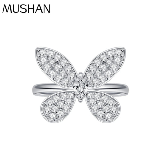 MuShan Jewelry Factory 3*6 Butterfly Series S925 Sterling Silver Ring Luxuriously Set With Diamond Rings
