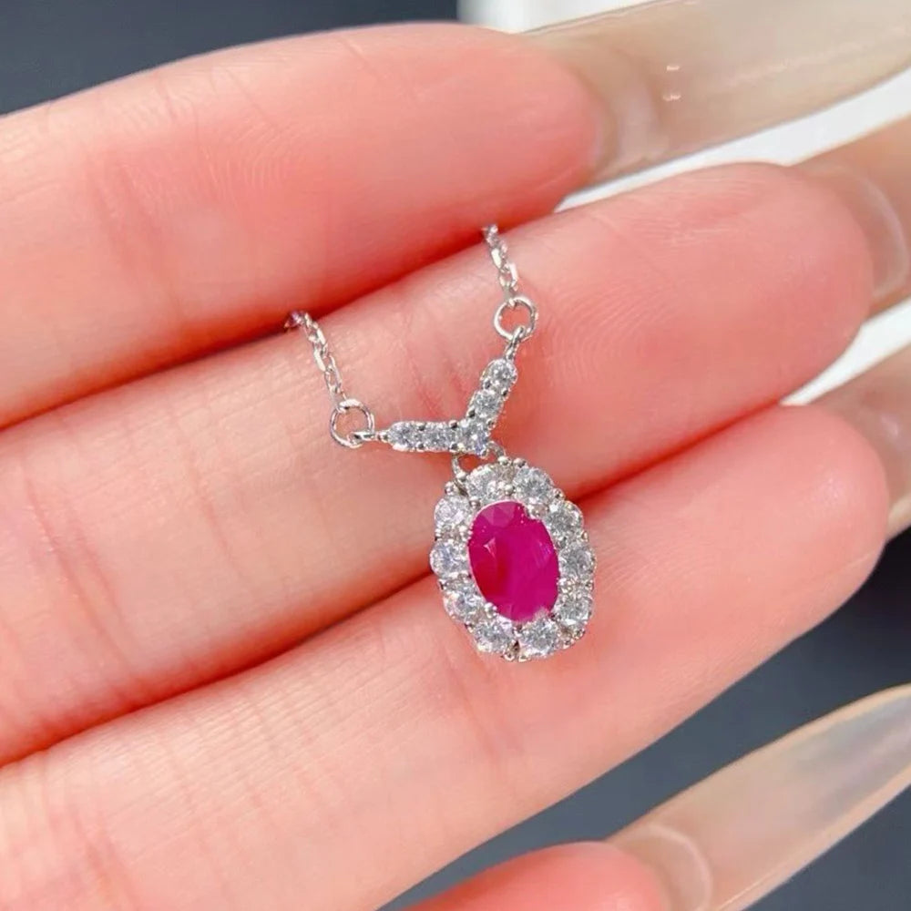 Gioiellieri Natural Ruby Bar Pendant 925 Sterling Silver July Birthstone Necklace Earth Mined Minimalist Modern Gemstone Jewelry