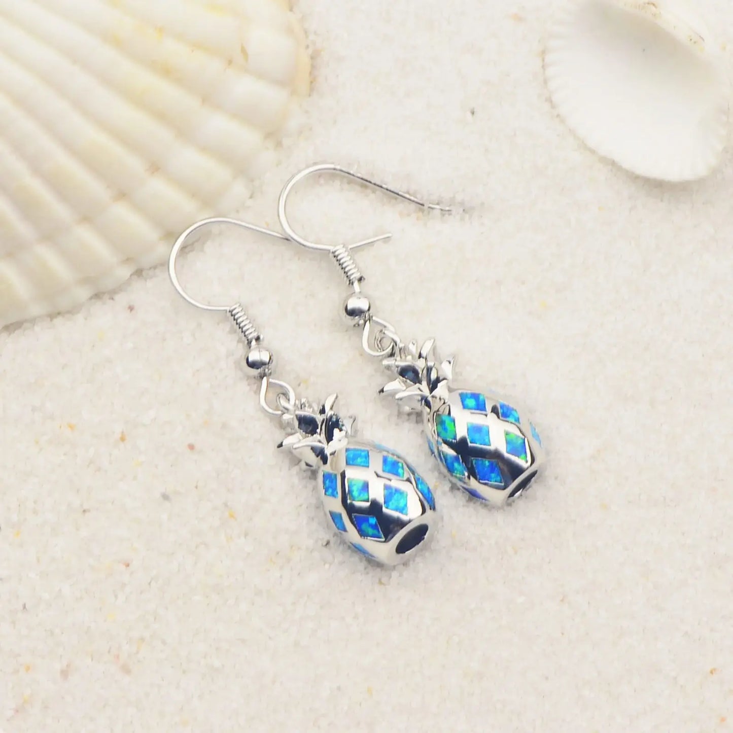 Geometric Opal Pineapple Earrings - Blue Fire Opal Solitaire & CZ Accent Design | Elegant Formal Jewelry Bulk Gifts