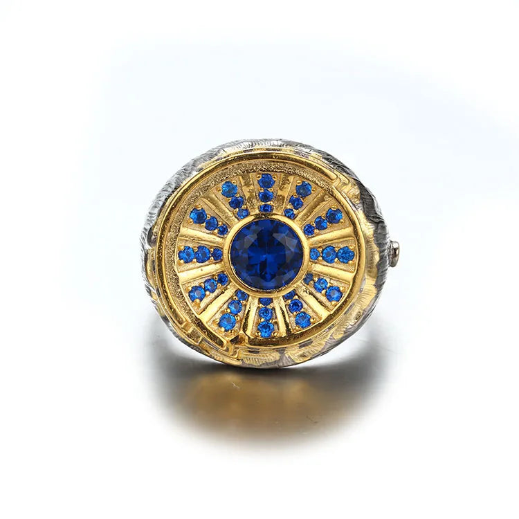 New Design Custom Handmade Blue Crystal Stone Colosseum Christmas 925 Sterling Silver Luxury Gift Woman Jewelry Ring