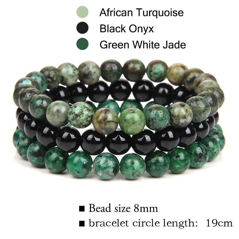 Gemfiori 8mm Natural Garnet Stone Bracelet Set 3pcs/set Rose Quartz Rose Turquoise Hematite Amethyst Bracelet Men's and Women's Jewelry