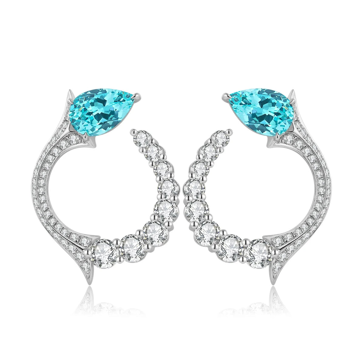 Gemfiori Silver Hoop Earrings Woman Earrings Pear Lab Grown Sapphire Emerald Paraiba Gemstones Set of Earrings for Her Engagement Jewelry