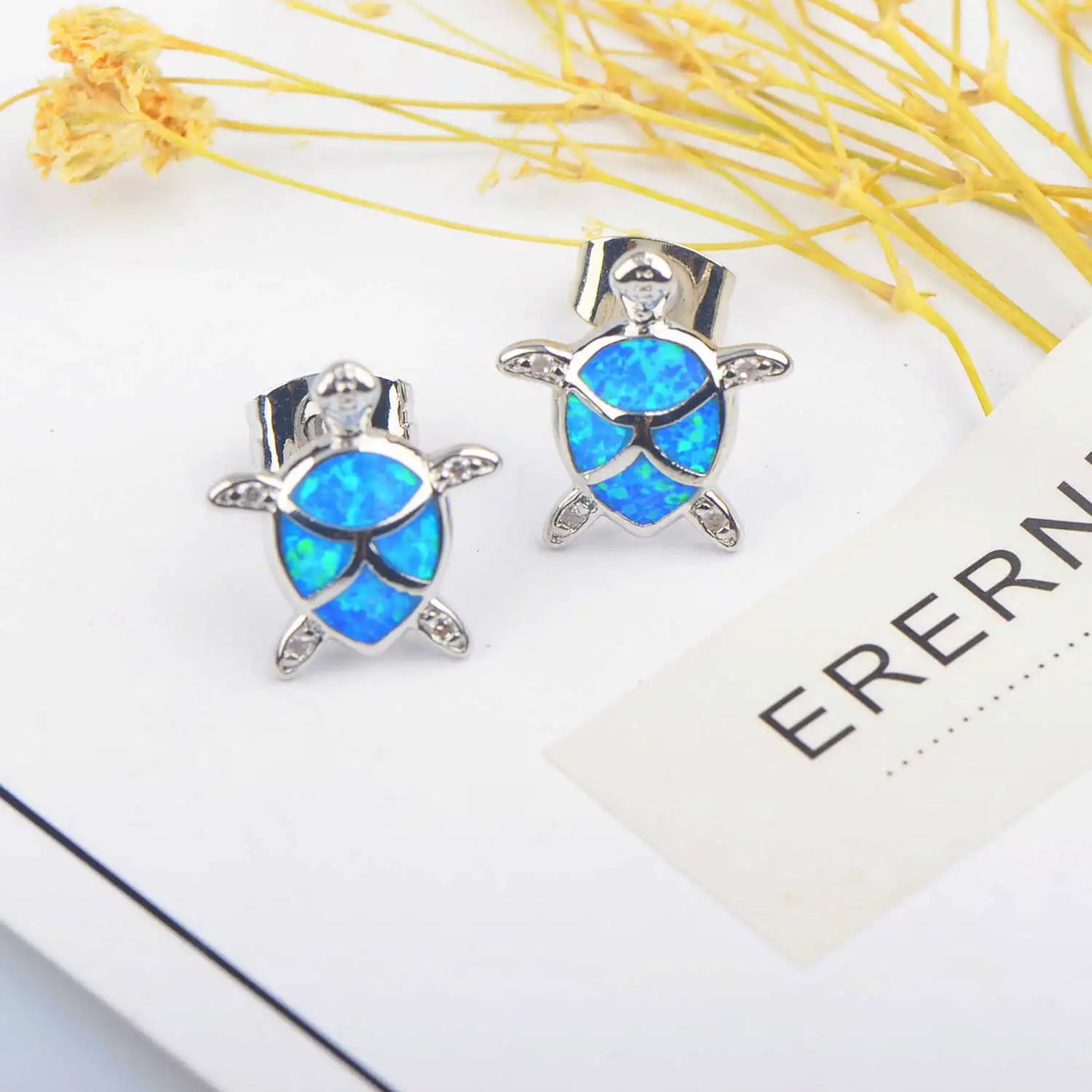 Adorable Baby Turtle Opal Drop Earrings Dainty Ocean Honu Jewelry for Beach Lovers Brass Christian