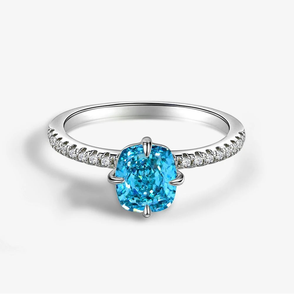 MuShan Jewelry Factory 925 Silver Ring 1.5 Carat Cushion Shaped 6.5*7.5 High Carbon Diamond European and American Women Ring