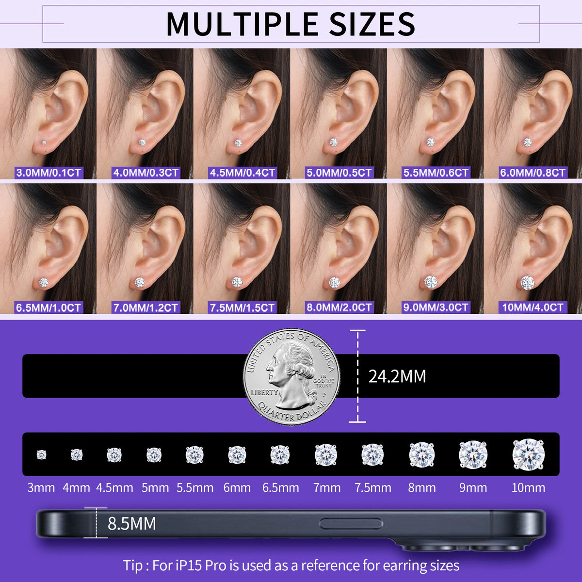 Spot Wholesale Bulk Trendy Fine Jewelry 925 Silver Color Vvs Diamond Moissanite Mossanite Screw Back Stud Earrings for Men Women