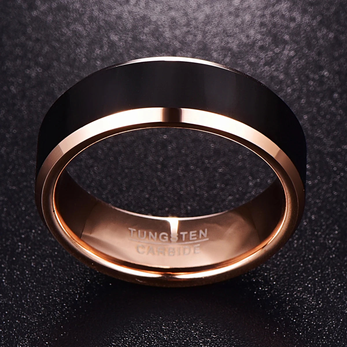 REBEL 8mm Rose Gold & Black Tungsten Carbide Ring | Two-Tone Wedding Band