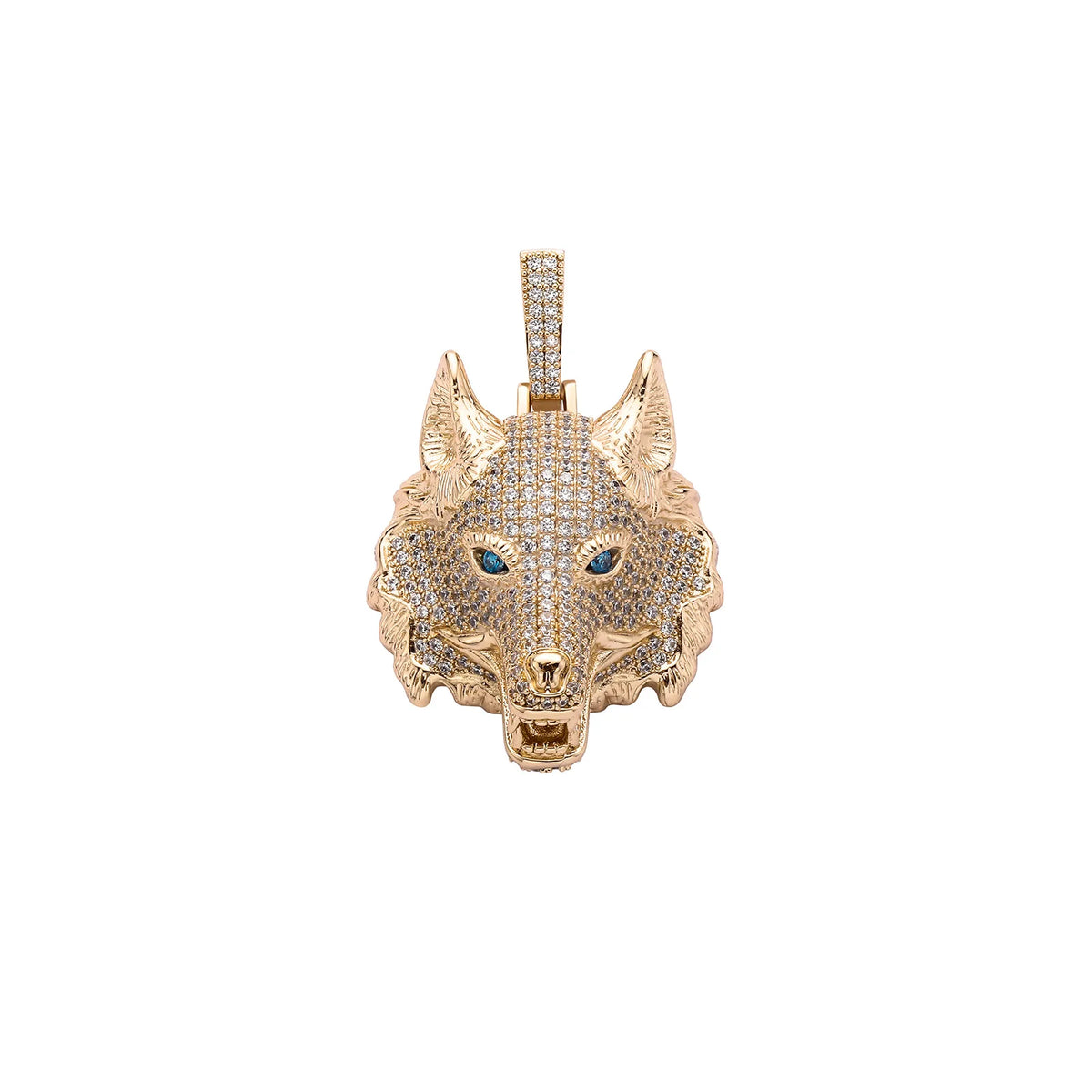 Wolf Head Phone Jewelry on the Back New European and American Hip Hop Zircon Pendant 14K Gold Jewelry