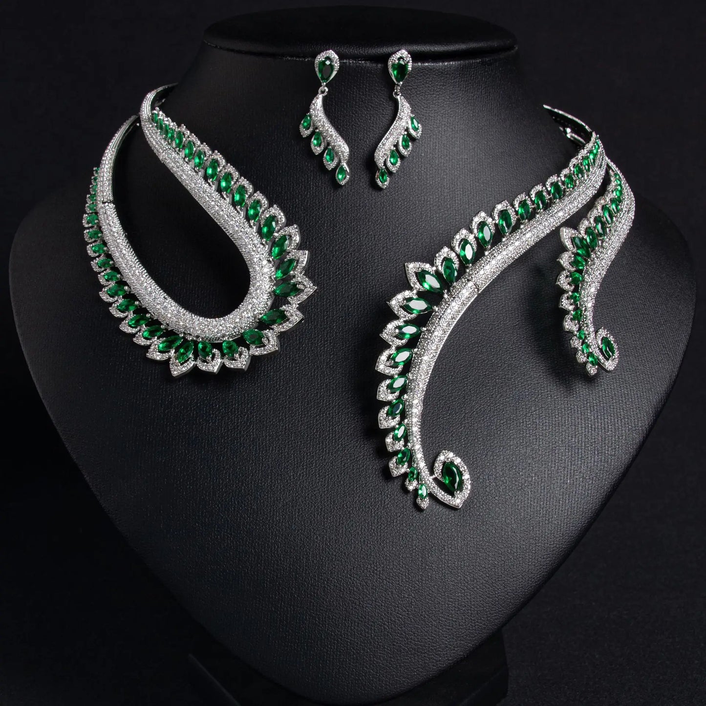 Luxury Cubic Zirconia Yellow Clear Green Red Water Drop CZ Necklace Earring Set for Women Bridal Nigeria Wedding Party Gifts