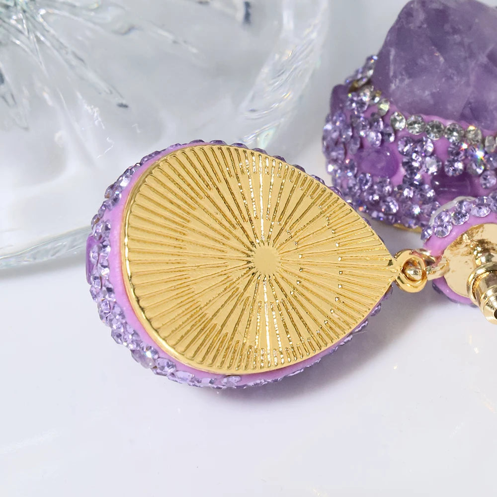 GLSEEVO Natural Amethyst Zircon Inlaid Pendant Earrings Korean Style Women Luxury Jewelry Fashion Ladies and Girls Gift GE1577
