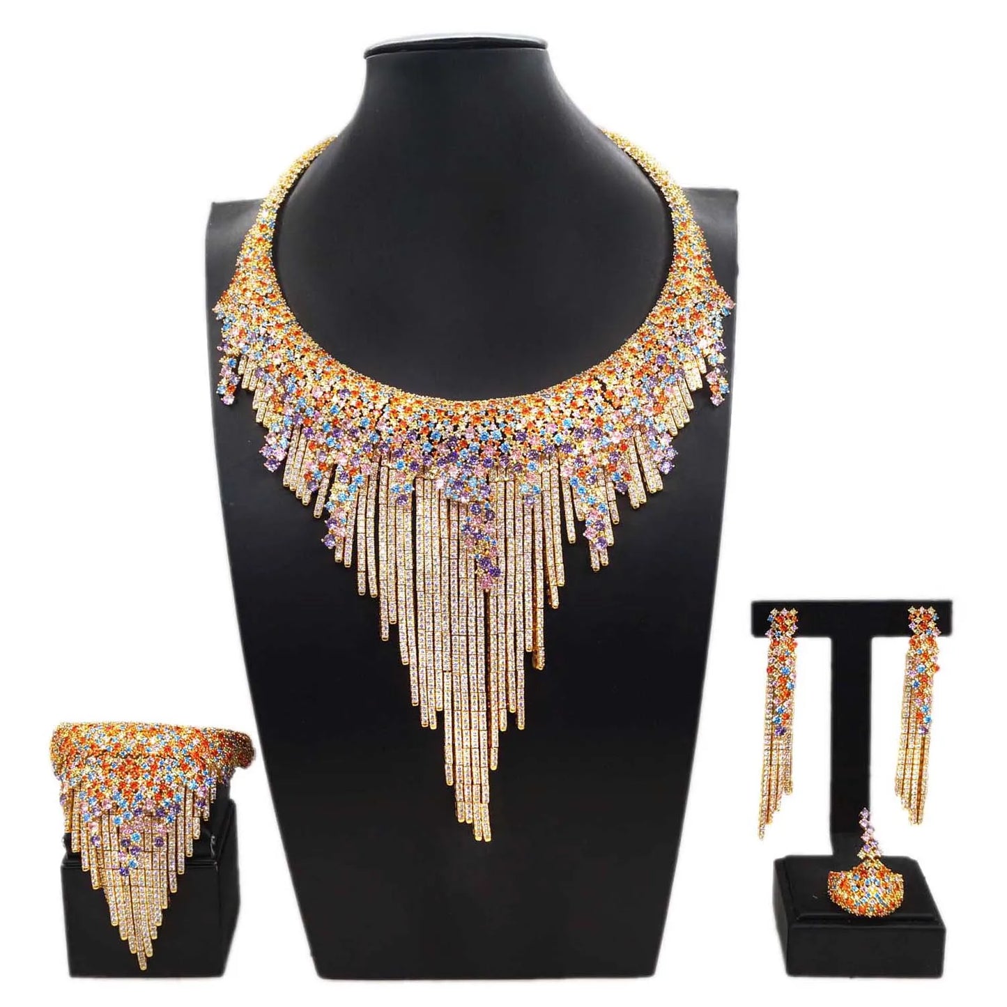Zhuerrui High Quality Gold Jewelry Set Beautiful Multi Color Beads Jewelry Sets Cheap Bridal Costume Accessories HZ23048406