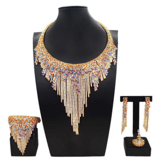 Zhuerrui High Quality Gold Jewelry Set Beautiful Multi Color Beads Jewelry Sets Cheap Bridal Costume Accessories HZ23048406