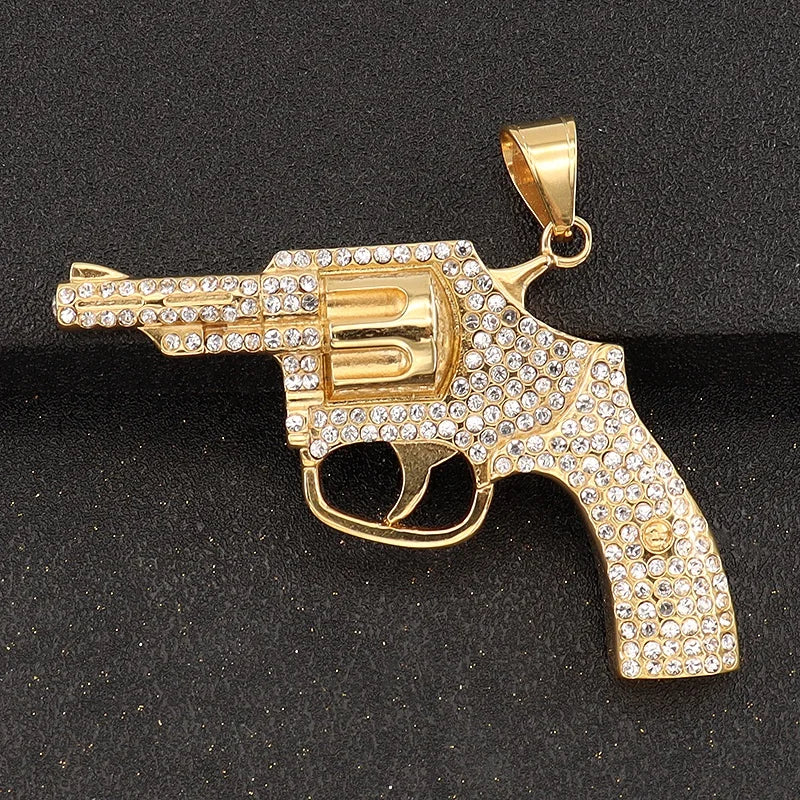 BiG-BOSS 18K Gold Plated Stainless Steel Jewelry TikTok Hot Sale Gun Weapon Pendant Fashion Style Single Pack Included