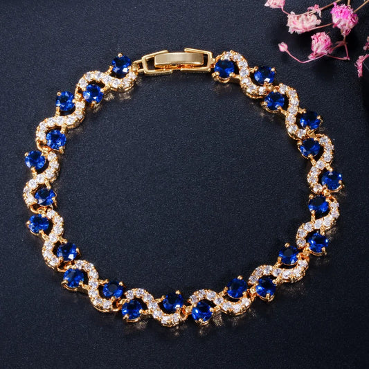 Luxury Platinum Plated Copper Alloy Trendy Geometric Beaded Bracelets for Women with AAA Zirconia-Wedding Engagement Gift