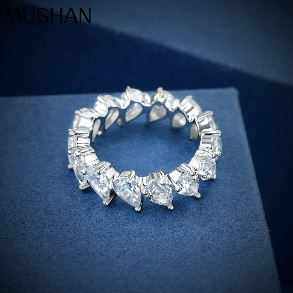 MuShan Jewelry Factory Pear Shaped White 4*6 High Carbon Diamond S925 Silver Women Versatile Ring Full Diamond Band