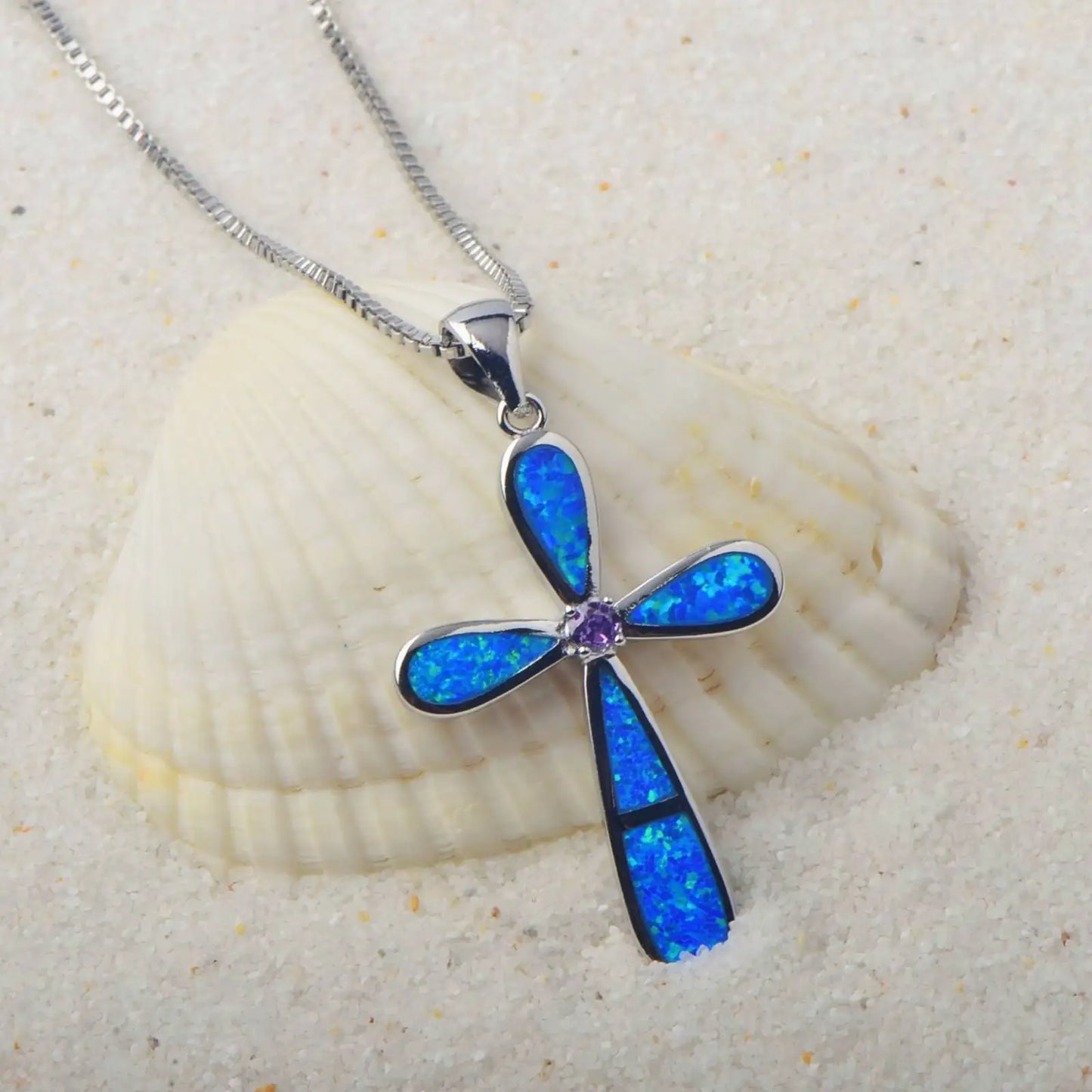 Aobao Cross Pendant Opal Necklace Jewelry Wholesale Inlaid with Opalv