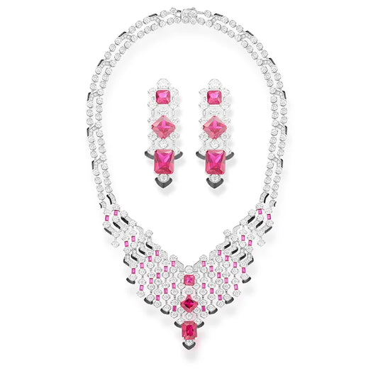 Ladies' Wedding Vintage Rococo Wave Flower Shaped Brass Necklace Earrings 2-piece Set Black Enamel Zirconia Jewelry