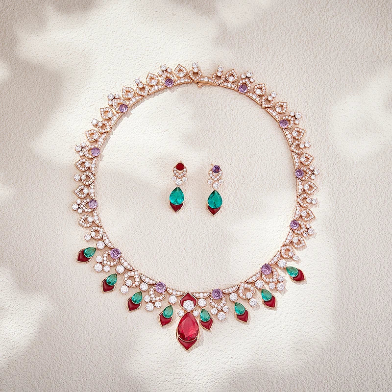 2025 New Women's High End Jewelry Brass Necklace Earrings Red Agate High Quality Zircon Luxury Wedding Gift