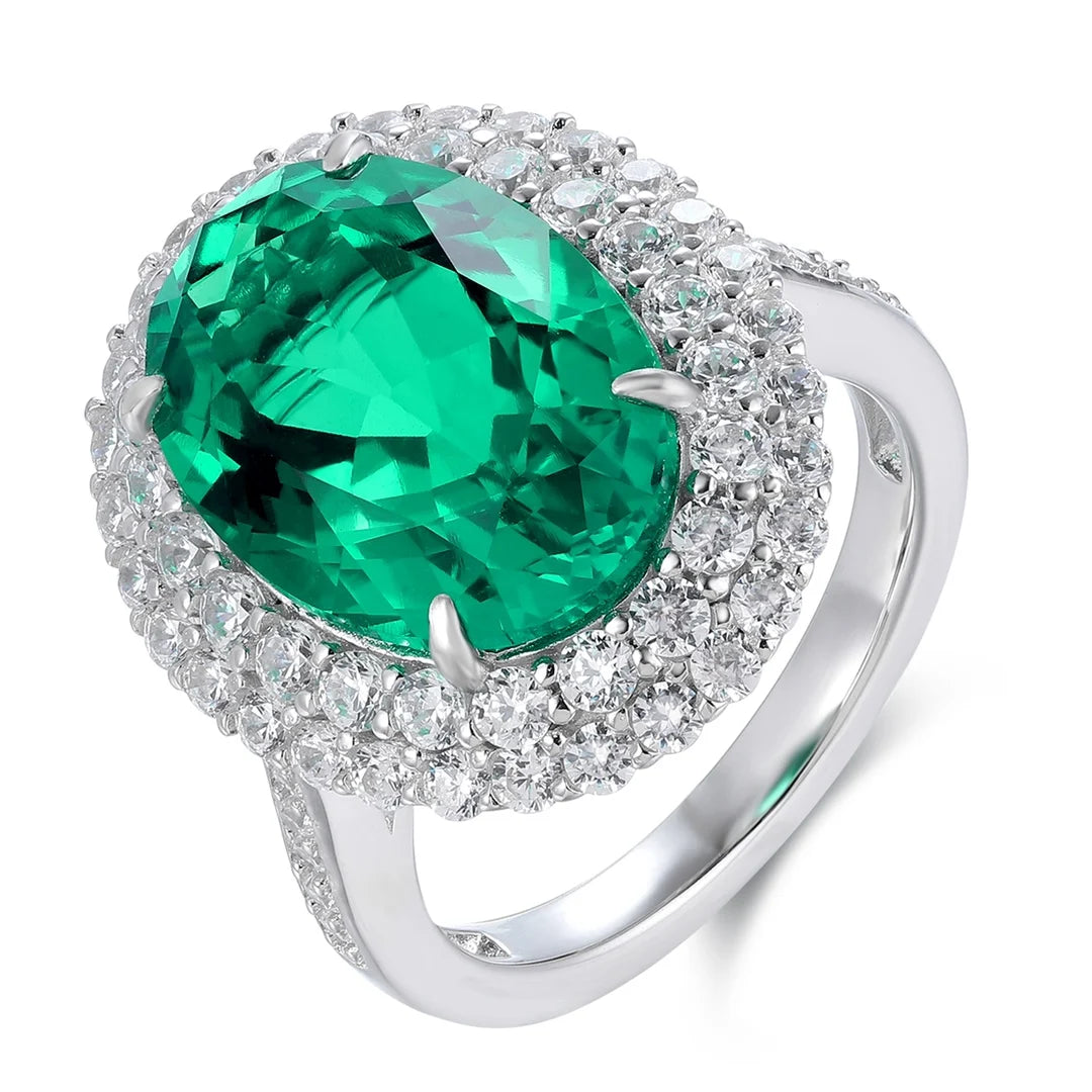 Gemfiori Jewelry Trendy High Quality S925 Silver Cultivated Emerald Ring Unisex Engagement Ring for Wedding Party or Gift