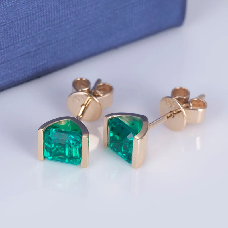 Messi Jewelry MSE-529 925 Silver Lab Grown Emerald  Woman Fashion Stud Earrings
