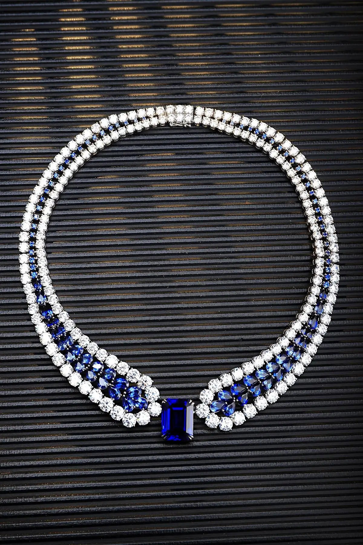 Gemfiori Anster Luxury Lab Grown Sapphire Necklace Octagon Pear Shape Gemstones Customized for Wedding Gift Party Engagement Anniversary