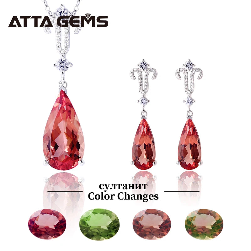 925Sterling Silver Zultanite Jewelry Set Pear Cut Created Sultanite S925 Romantic Style Diaspore Jewelry for Wedding Anniversary