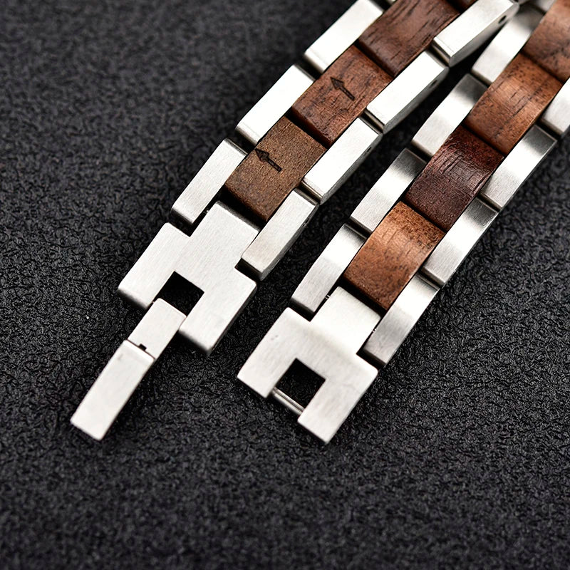 REBEL Wood Steel Mixed Combined Jewelry Bracelet Customized LOGO Handmade Wooden Bracelet for Women Men