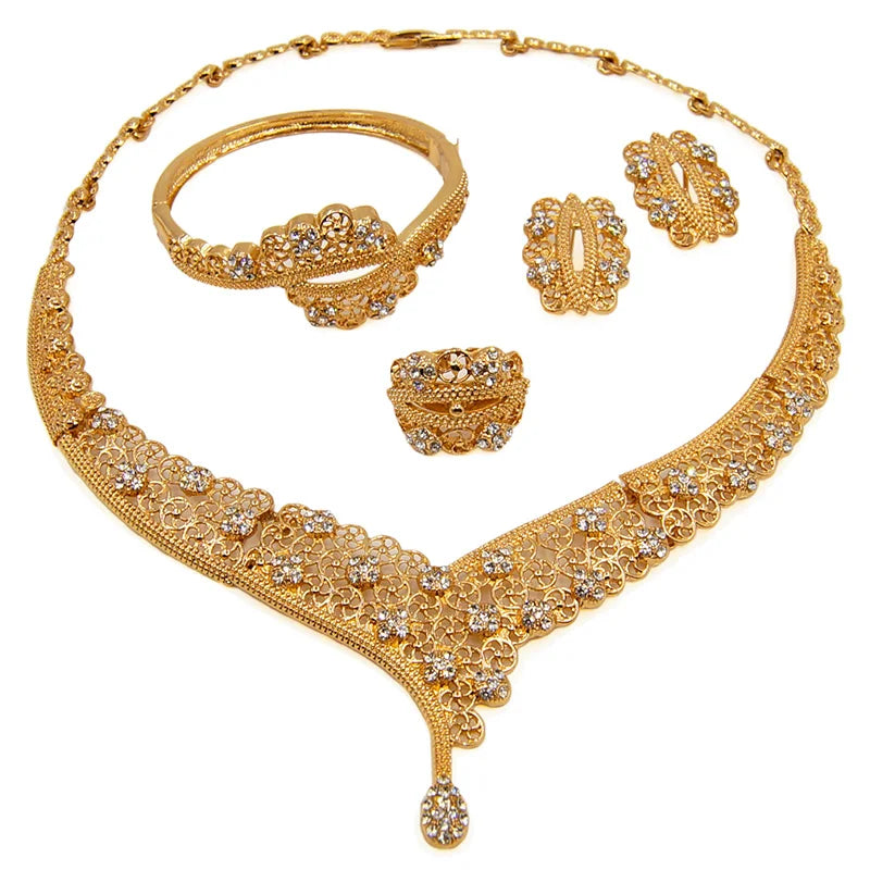 Zhuerrui Choking Necklace Bracelet Earrings Ring Jewelry Set Brazilian Gold Luxury Jewelry Set Gold Plated Jewelry SetHD20072214