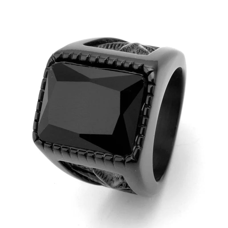 REBEL S&S REBEL Square Gemstone Maple Leaf Stainless Steel Ring