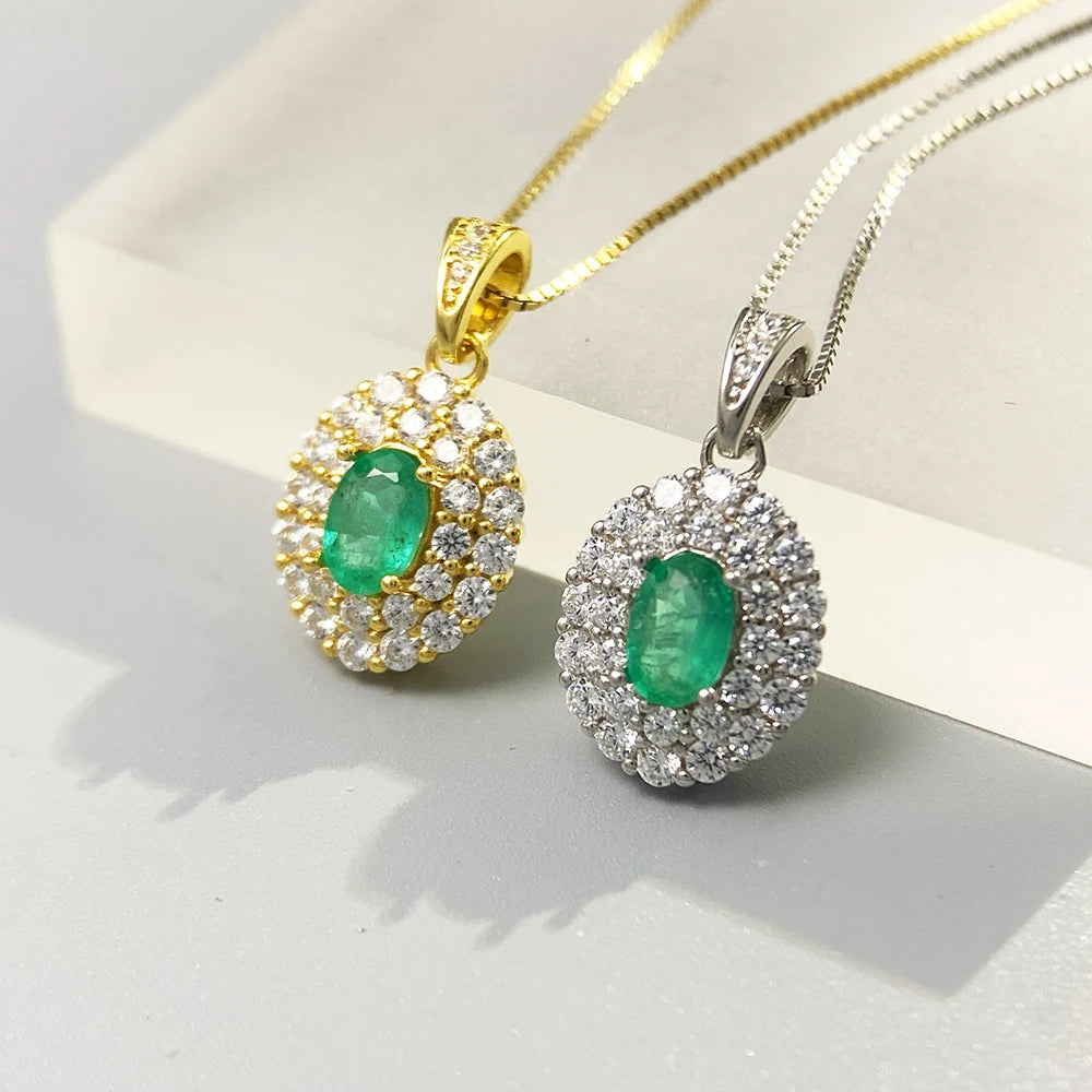 Gioiellieri Emerald Necklace with 925 Sterling Silver for Women Natural Green Gemstone May Birthstone Fine Jewelry Anniversary Gift Romantic