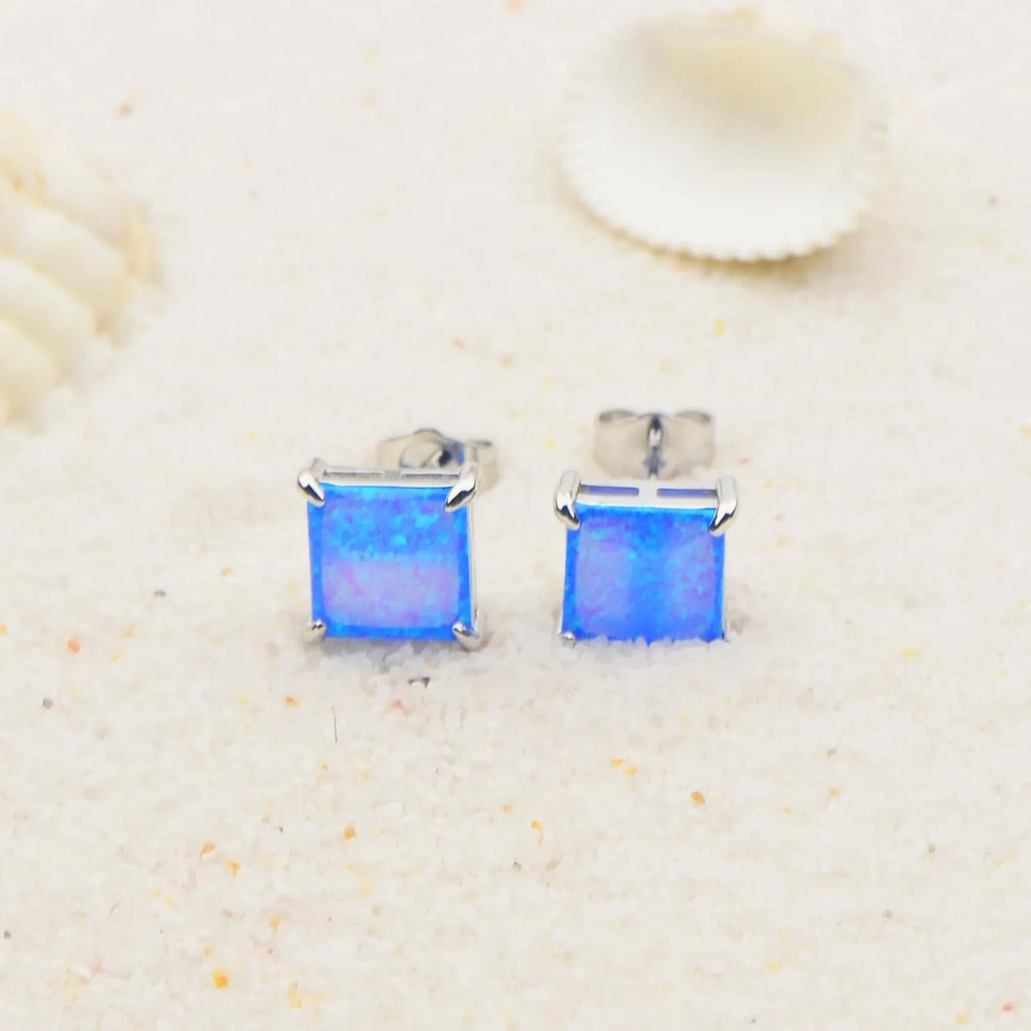 Ins Square Brass Geometric Opal Earrings | Minimalist Cute Gift Jewelry Best Seller Wholesale