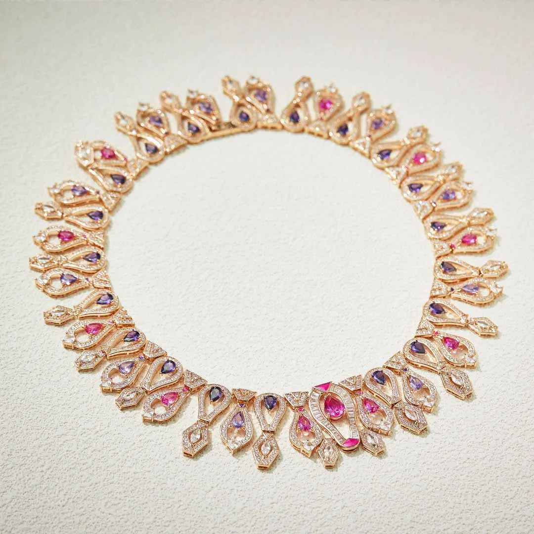 Trendy Wedding Jewelry Luxury Nigerian Wedding Bride Cubic Zirconia Chocker Necklace Dubai Gold Jewelry Set