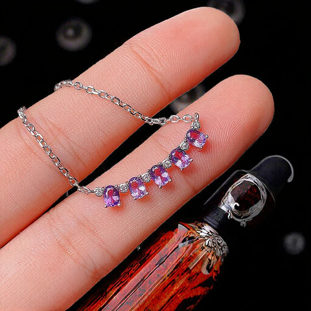 Gioiellieri Trendy S925 Sterling Silver Smile Necklace 3x4mm Oval Cut Amethyst Sapphire Tourmaline Gemstone Rhodium Plated Engagement Party