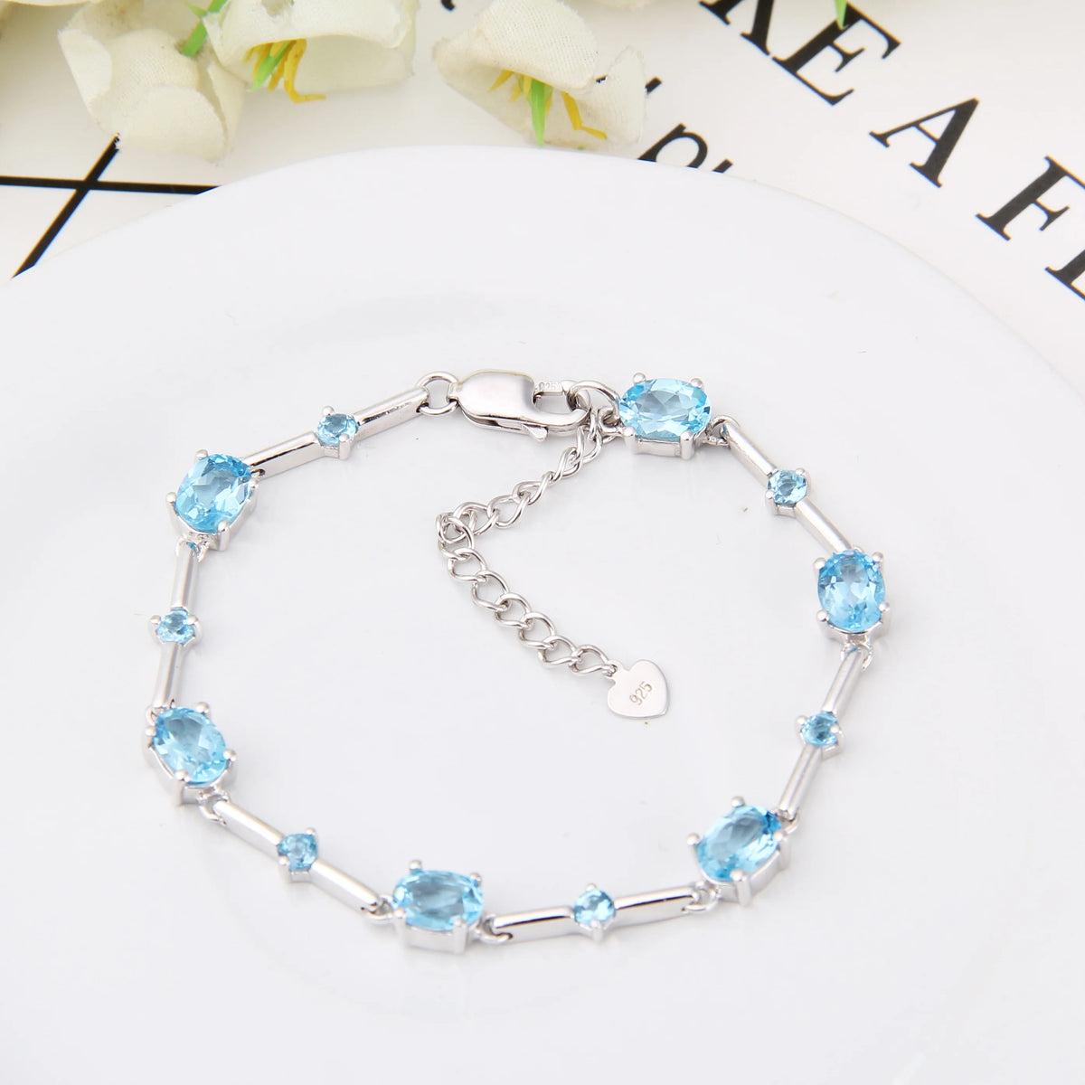 ArtistA A2746B Abiding Brand Real 925 Sterling Silver Jewelry Natural Swiss Blue Topaz Bracelet Bangle for Women